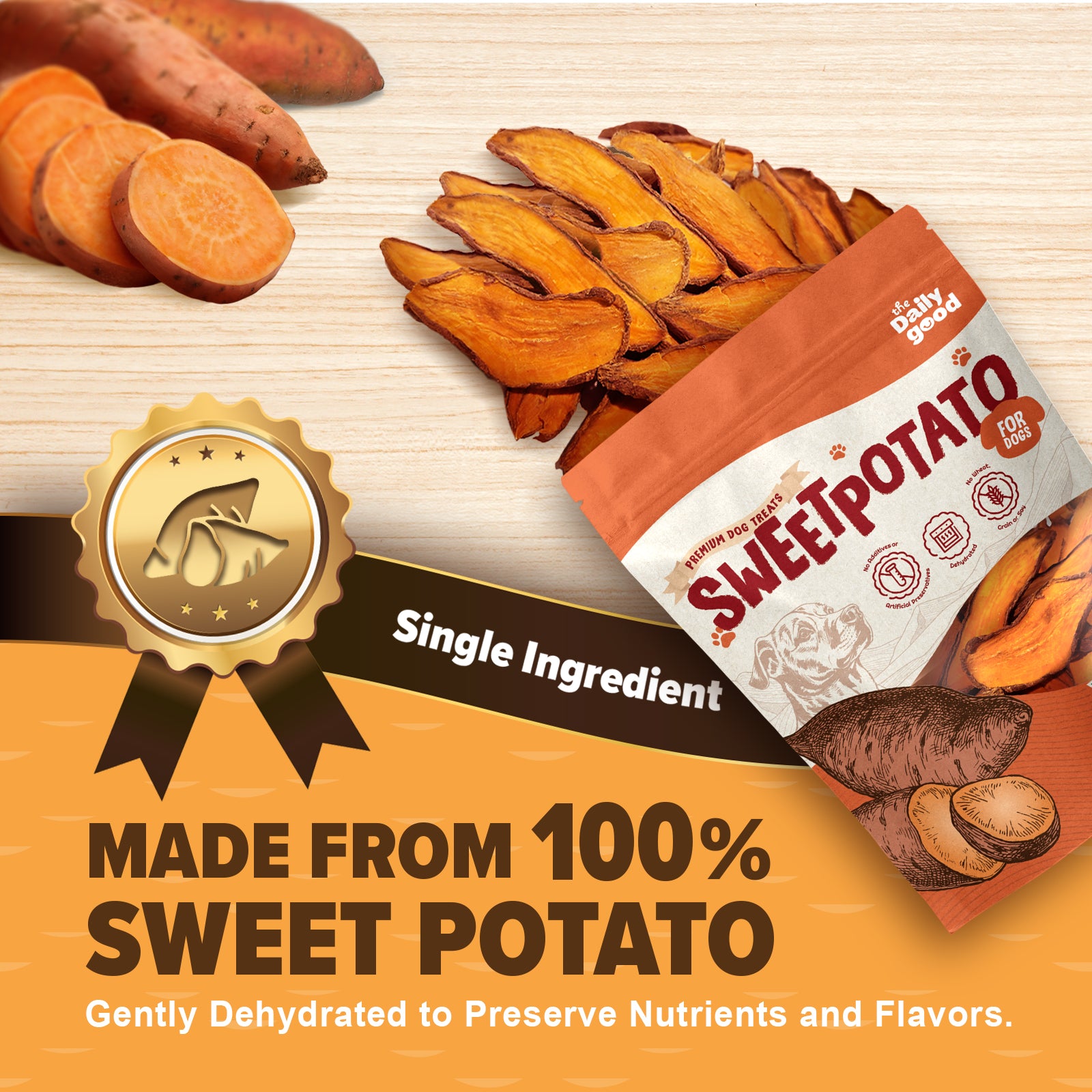 The Daily Good Dehydrated Sweet Potato Dog Treats