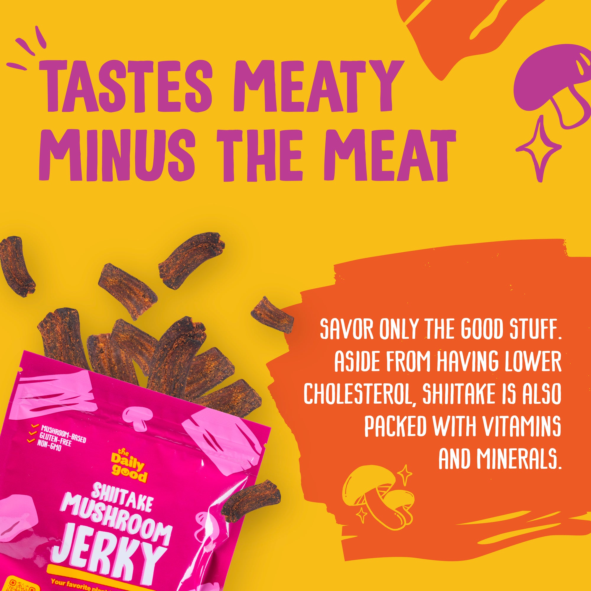 The Daily Good Shiitake Mushroom Jerky - Mushroom Jerky - Hot & Spicy Flavor