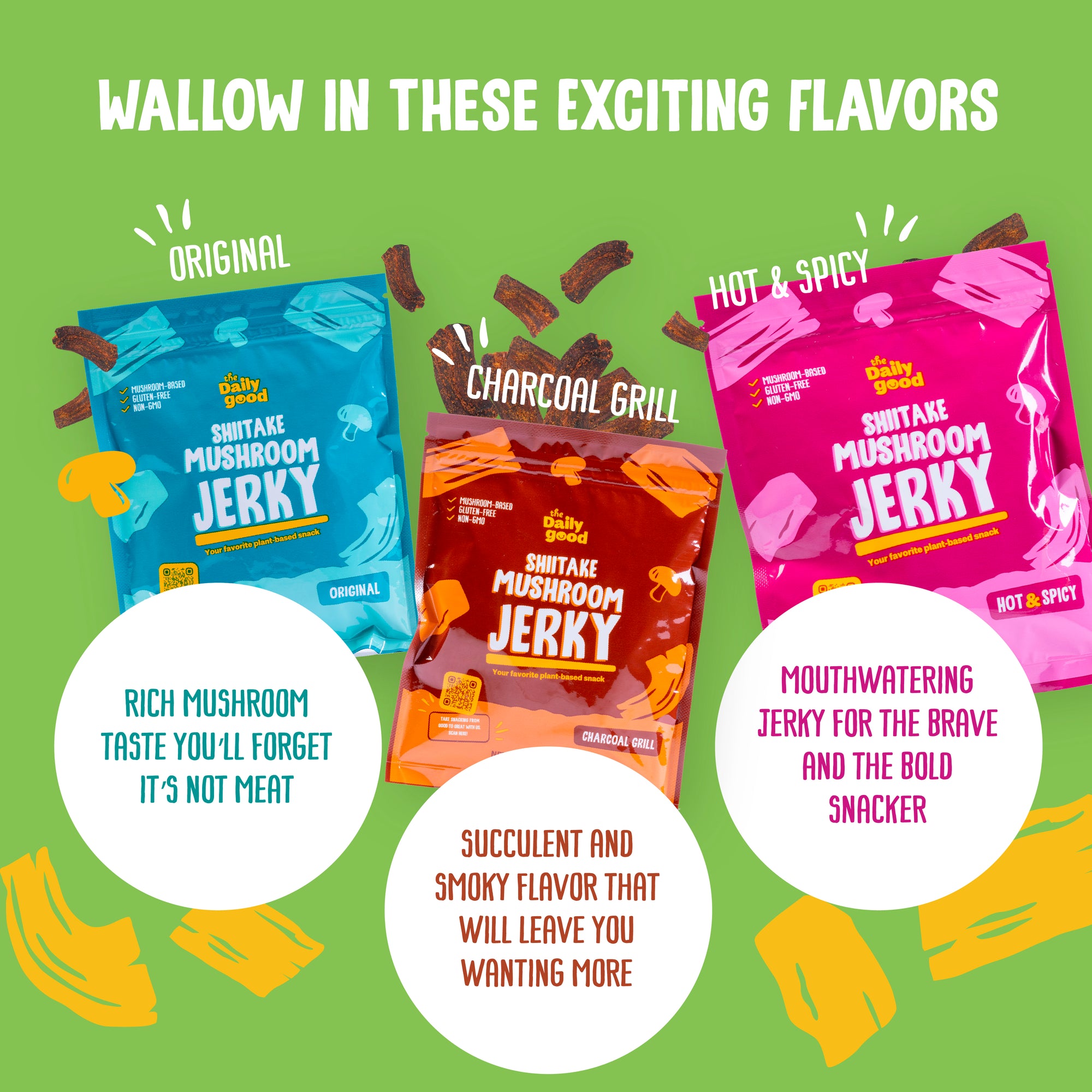 The Daily Good Shiitake Mushroom Jerky - Mushroom Jerky - Hot & Spicy Flavor