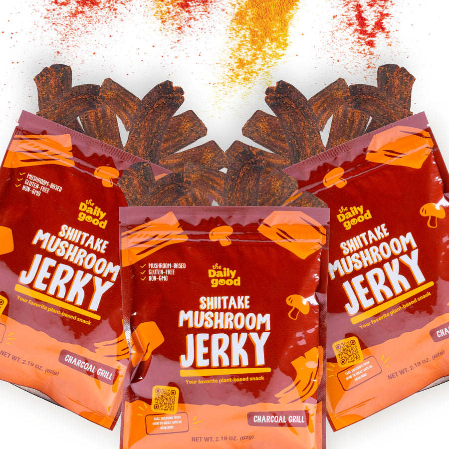 The Daily Good Shiitake Mushroom Jerky - Mushroom Jerky - Charcoal Grill (BBQ Flavor)