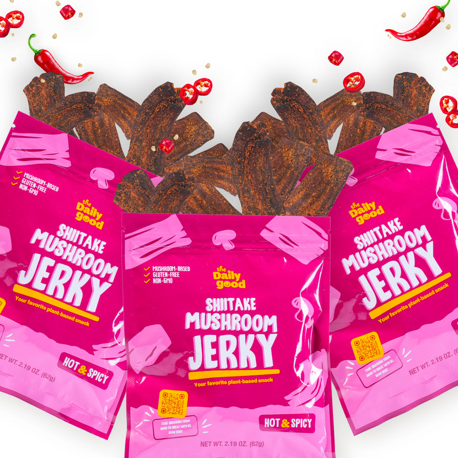 The Daily Good Shiitake Mushroom Jerky - Mushroom Jerky - Hot & Spicy Flavor